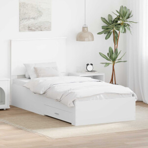 vidaXL Bedframe met hoofdeinde met lade Wit 90 x 190 cm Bewerkt hout
