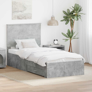 vidaXL Bedframe met hoofdeinde Beton Grijs 90 x 190 cm Bewerkt hout