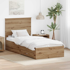 vidaXL Bedframe met hoofdeinde Artisan Eiken 90 x 200 cm Bewerkt hout