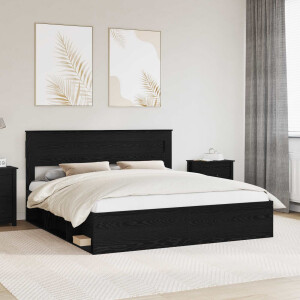 vidaXL Bedframe met hoofdeinde Zwart 200 x 200 cm Massief grenenhout