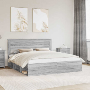 vidaXL Bedframe Grijs Sonoma 200 x 200 cm Massief grenenhout