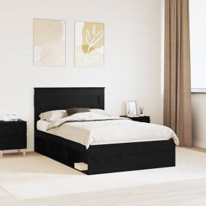 vidaXL Bedframe met hoofdeinde Zwart 135 x 190 cm Massief grenenhout