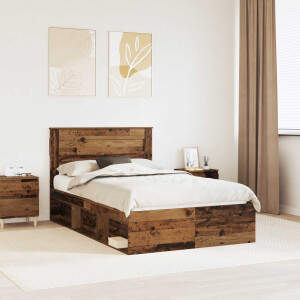vidaXL Bedframe met hoofdeinde Oudhout 135 x 190 cm Massief grenenhout