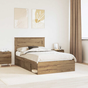 vidaXL Bedframe Ambachtelijk eiken 120 x 190 cm Massief grenenhout