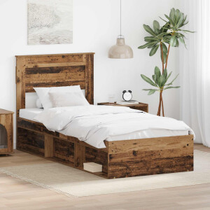 vidaXL Bedframe met hoofdeinde Oudhout 100 x 200 cm Massief grenenhout