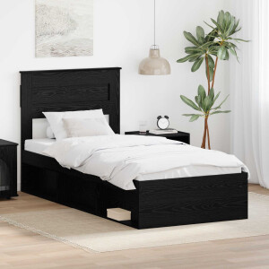 vidaXL Bedframe met hoofdeinde Zwart 75 x 190 cm Massief grenenhout