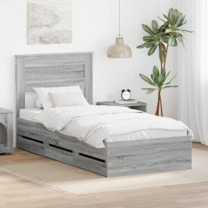 vidaXL Bedframe met lade Grijs Sonoma 90 x 200 cm Ingenieurshout