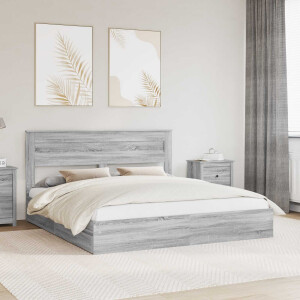 vidaXL Opslag bed met lade Grijs Sonoma 200 x 200 cm Bewerkt hout