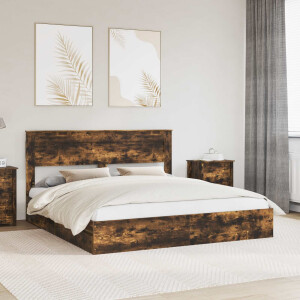 vidaXL Opslag bed met lade Gerookt eiken 180 x 200 cm Bewerkt hout
