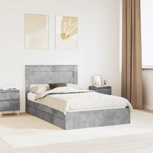 vidaXL Opslag bed met hoofdeinde Beton Grijs 135 x 190 cm Bewerkt hout