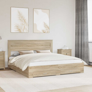 vidaXL Bedframe met hoofdeinde Sonoma Eiken 200 x 200 cm Bewerkt hout