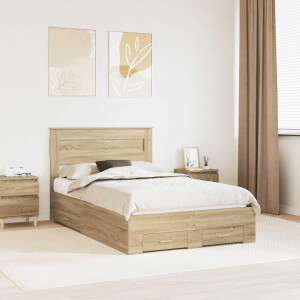 vidaXL Bedframe met hoofdeinde Sonoma Eiken 135 x 190 cm Bewerkt hout