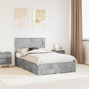 vidaXL Bedframe met hoofdeinde Beton Grijs 135 x 190 cm Bewerkt hout