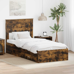 vidaXL Bedframe met hoofdeinde Gerookt eiken 100 x 200 cm Bewerkt hout