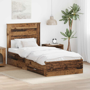 vidaXL Bedframe met hoofdeinde Oudhout 100 x 200 cm Bewerkt hout