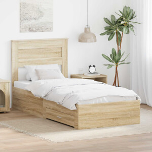 vidaXL Bedframe met hoofdeinde Sonoma Eiken 90 x 200 cm Bewerkt hout