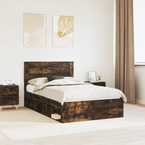 vidaXL Bedframe met lade Gerookt eiken 135 x 190 cm Massief grenenhout