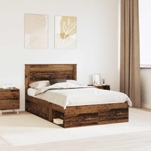 vidaXL Bedframe met hoofdeinde Oudhout 135 x 190 cm Massief grenenhout