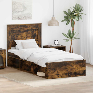 vidaXL Bedframe met lade Gerookt eiken 100 x 200 cm Massief grenenhout