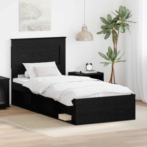 vidaXL Bedframe met hoofdeinde Zwart 90 x 200 cm Massief grenenhout