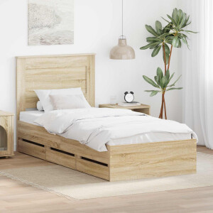 vidaXL Bedframe met lade Sonoma Eiken 100 x 200 cm Ingenieurshout