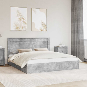 vidaXL Opslag bed met hoofdeinde Beton Grijs 200 x 200 cm Bewerkt hout