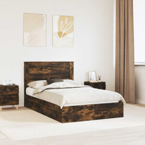 vidaXL Opslag bed met lade Gerookt eiken 135 x 190 cm Bewerkt hout