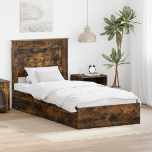 vidaXL Opslag bed met lade Gerookt eiken 90 x 200 cm Bewerkt hout