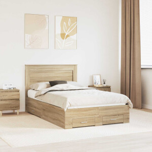 vidaXL Bedframe met hoofdeinde Sonoma Eiken 120 x 200 cm Bewerkt hout