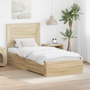 vidaXL Bedframe met lade Sonoma Eiken 100 x 200 cm Bewerkt hout