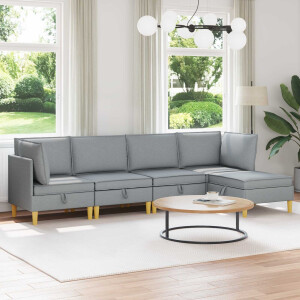 vidaXL Modulaire Sofa Set met Opslag 5 pcs Lichtgrijs Stof