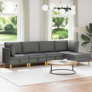 vidaXL Modulaire Sofa Set met Opslag 5 pcs Donkergrijs Stof