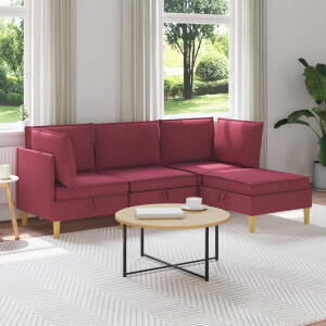 vidaXL Modulaire Sofa Set met Opslag 4 pcs Wijnrood Stof