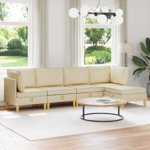 vidaXL Modulaire Sofa Set met Opslag 5 pcs Crèmekleurig Stof