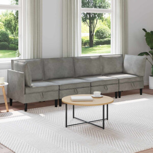 vidaXL Woonkamer Meubelset met kussen 4 pcs Lichtgrijs Fluweel