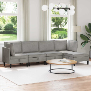 vidaXL Woonkamer Meubelset met kussen 5 pcs Lichtgrijs Fluweel