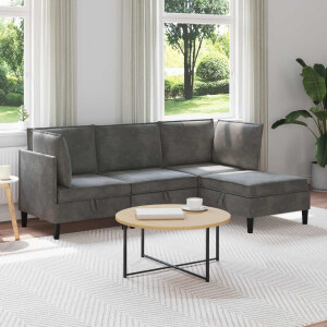 vidaXL Woonkamer Meubelset met kussen 4 pcs Donkergrijs Fluweel