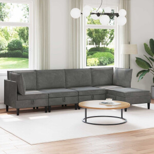 vidaXL Woonkamer Meubelset met kussen 5 pcs Donkergrijs Fluweel