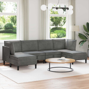 vidaXL Woonkamer Meubelset met kussen 6 pcs Donkergrijs Fluweel