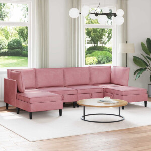 vidaXL Woonkamer Meubelset met kussen met opslag 6 pcs Roze Fluweel