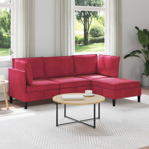 vidaXL Woonkamer Meubelset met kussen 4 pcs Wijnrood Fluweel