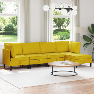 vidaXL Woonkamer Meubelset met kussen met opslag 5 pcs Geel Fluweel