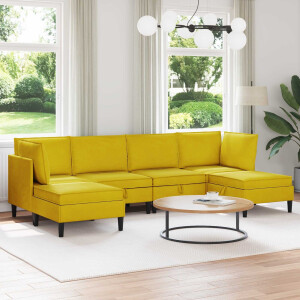 vidaXL Woonkamer Meubelset met kussen met opslag 6 pcs Geel Fluweel