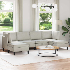 vidaXL Woonkamer Meubelset met kussen 6 pcs Crèmekleurig Fluweel
