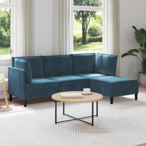 vidaXL Woonkamer Meubelset met kussen met opslag 4 pcs Blauw Fluweel