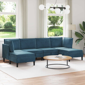 vidaXL Woonkamer Meubelset met kussen met opslag 6 pcs Blauw Fluweel