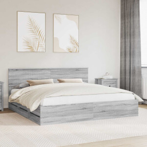 vidaXL Bedframe met lade Grijs Sonoma 200 x 200 cm Ingenieurshout