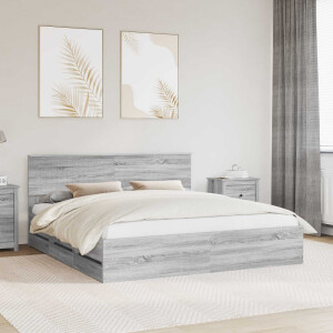 vidaXL Bedframe met lade Grijs Sonoma 180 x 200 cm Ingenieurshout