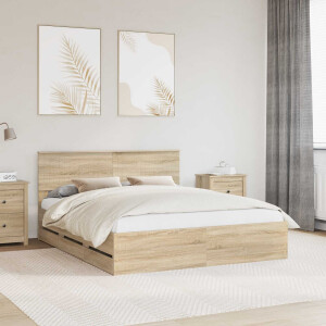 vidaXL Bedframe met lade Sonoma Eiken 160 x 200 cm Ingenieurshout