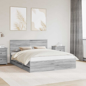 vidaXL Bedframe met lade Grijs Sonoma 160 x 200 cm Ingenieurshout